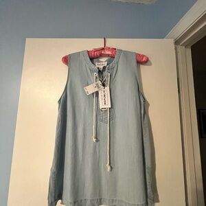 NWT - For The Republic Light blue “denim” Sleeveless lace up shirt